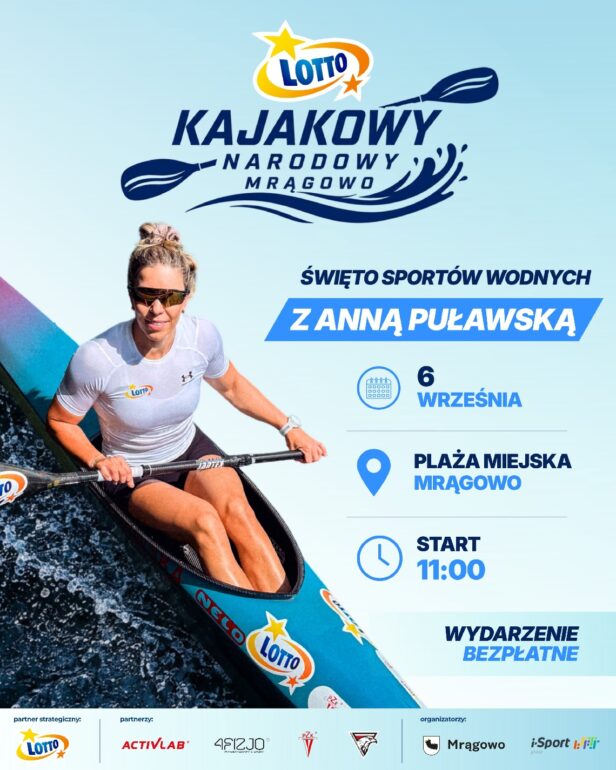 LOTTO Kajakowy Narodowy Mrągowo odbędzie się 6 września na plaży miejskiej. W programie spotkanie z Anną Puławską.