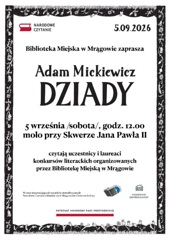 „Dziady” nad jeziorem Czos. Narodowe Czytanie na mrągowskim molo.