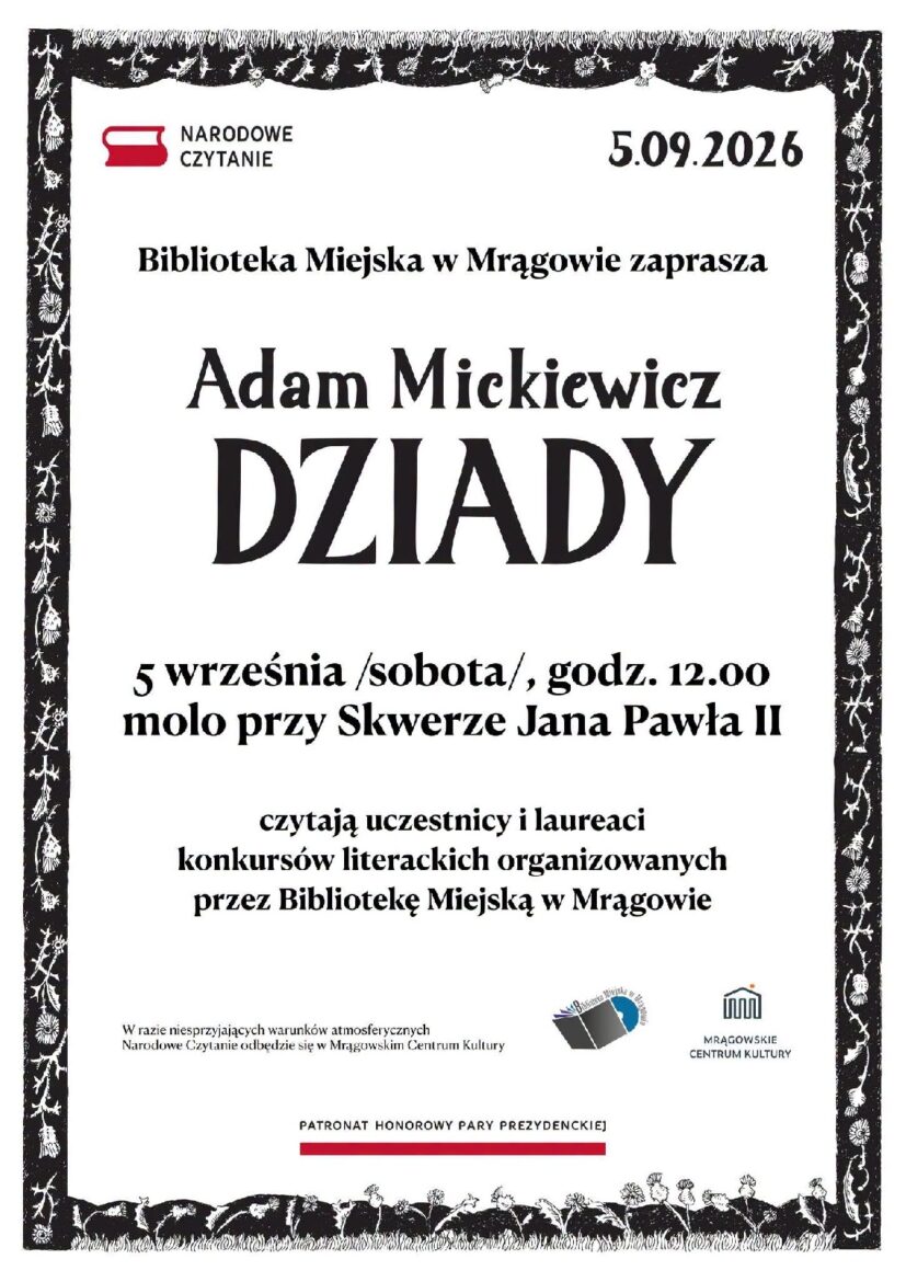 „Dziady” nad jeziorem Czos. Narodowe Czytanie na mrągowskim molo.